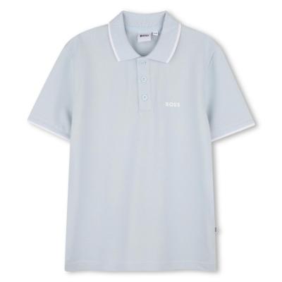 Picture of BOSS Boys Short Sleeve Pique Cotton Polo Top - Pale Blue White
