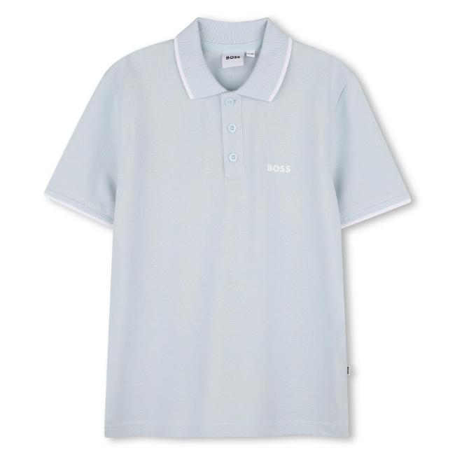 Picture of BOSS Boys Short Sleeve Pique Cotton Polo Top - Pale Blue White