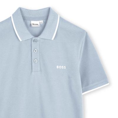 Picture of BOSS Boys Short Sleeve Pique Cotton Polo Top - Pale Blue White