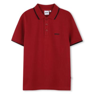 Picture of BOSS Boys Short Sleeve Pique Cotton Polo Top - Grenade Red Black