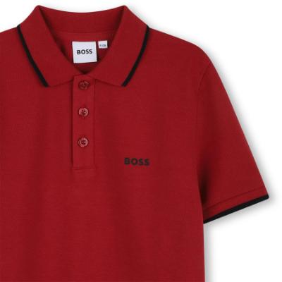 Picture of BOSS Boys Short Sleeve Pique Cotton Polo Top - Grenade Red Black