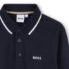 Picture of BOSS Boys Long Sleeve Pique Cotton Polo Top - Navy Blue White
