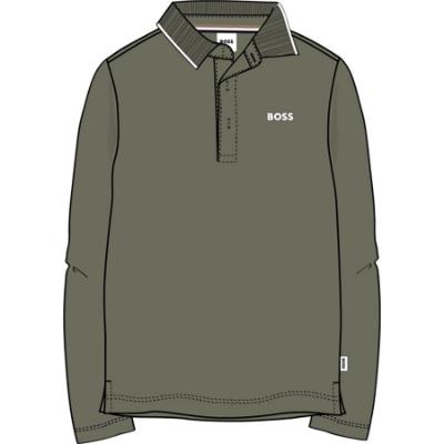 Picture of BOSS Boys Long Sleeve Pique Cotton Polo Top - Green White