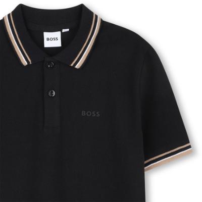 Picture of BOSS Boys Mini Me Short Sleeve Pique Cotton Polo Top - Black Beige White