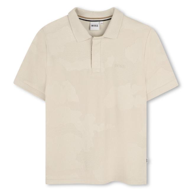 Picture of BOSS Boys Short Sleeve Jacquard Polo Top - Vanilla Cream