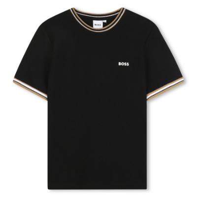 Picture of BOSS Boys Mini Me Short Sleeve Iconic Stripes T-Shirt - Black