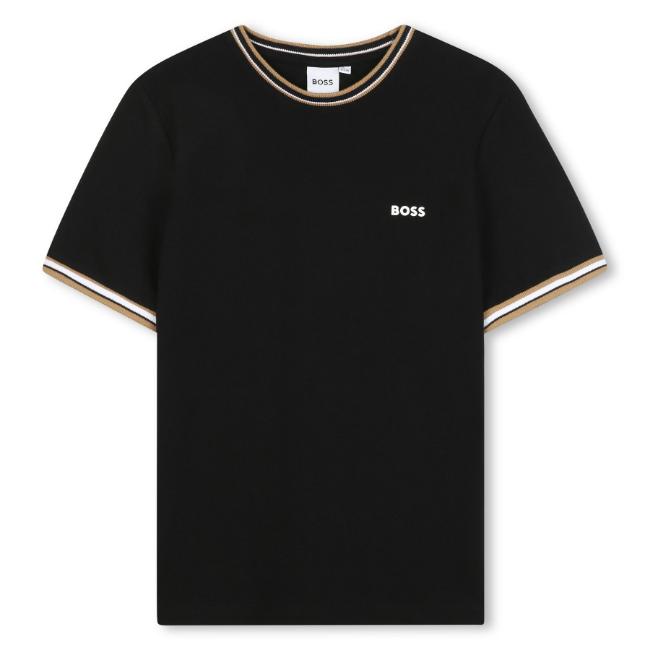 Picture of BOSS Boys Mini Me Short Sleeve Iconic Stripes T-Shirt - Black