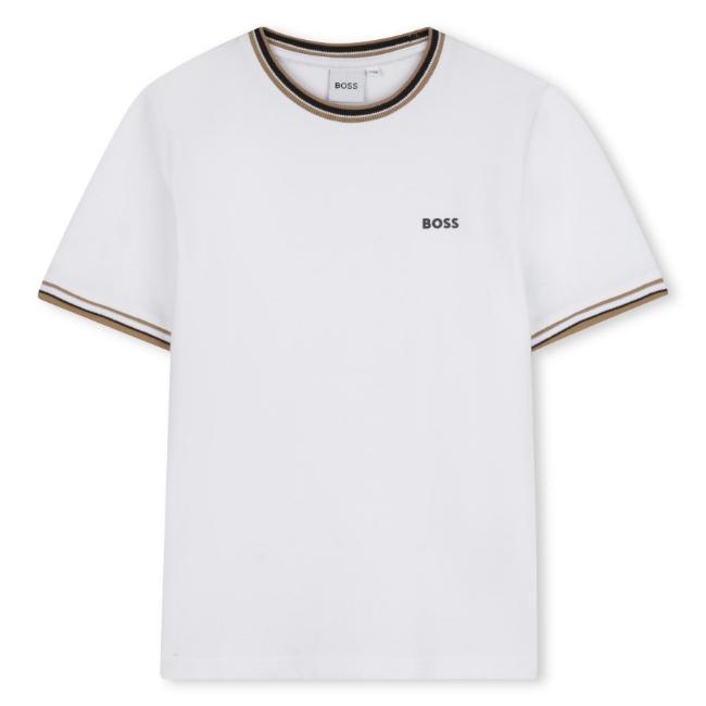 Picture of BOSS Boys Mini Me Short Sleeve Iconic Stripes T-Shirt - White