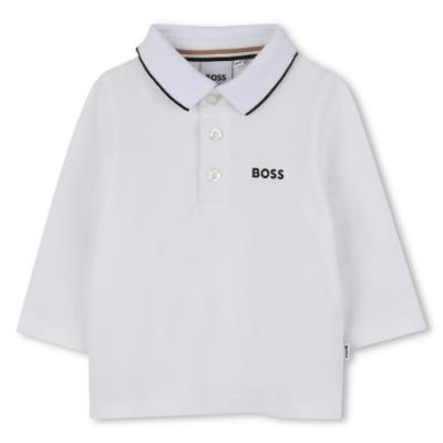 Picture of BOSS Toddler Boys Long Sleeve Pique Cotton Polo Top - White Black