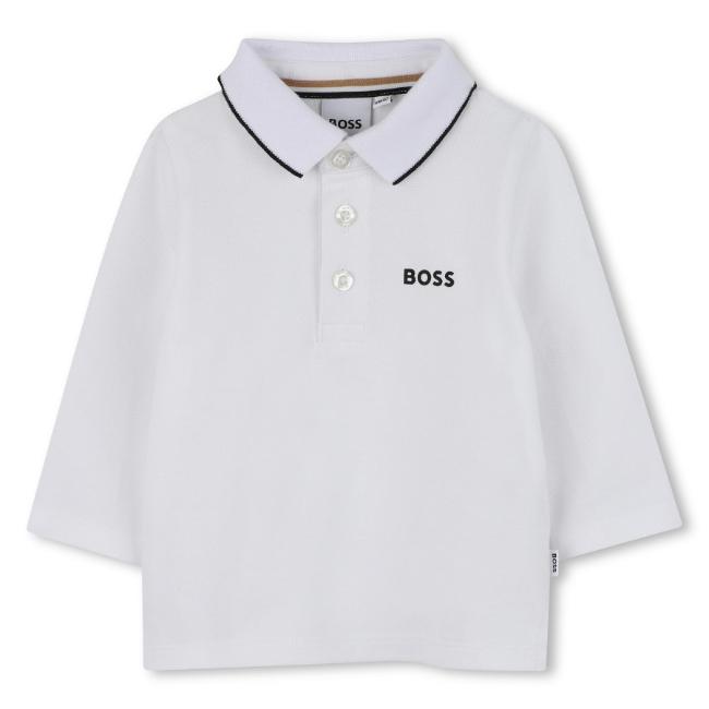 Picture of BOSS Toddler Boys Long Sleeve Pique Cotton Polo Top - White Black