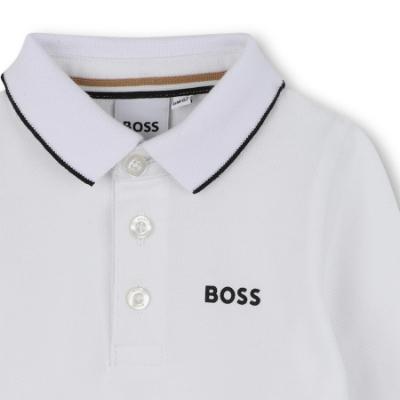 Picture of BOSS Toddler Boys Long Sleeve Pique Cotton Polo Top - White Black