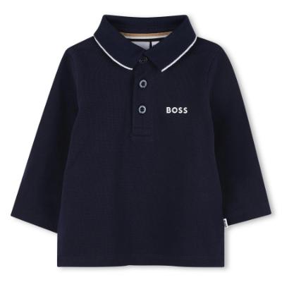 Picture of BOSS Toddler Boys Long Sleeve Pique Cotton Polo Top - Navy White