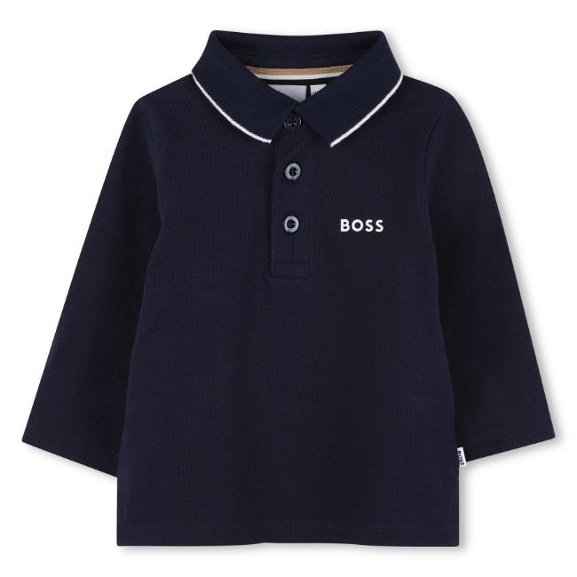 Picture of BOSS Toddler Boys Long Sleeve Pique Cotton Polo Top - Navy White