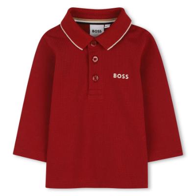 Picture of BOSS Toddler Boys Long Sleeve Pique Cotton Polo Top - Grenade Red White