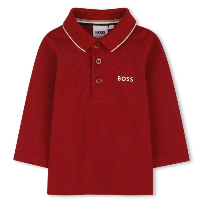 Picture of BOSS Toddler Boys Long Sleeve Pique Cotton Polo Top - Grenade Red White