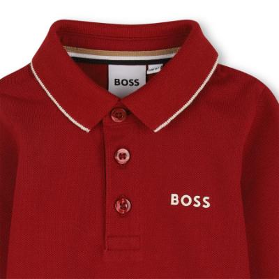 Picture of BOSS Toddler Boys Long Sleeve Pique Cotton Polo Top - Grenade Red White