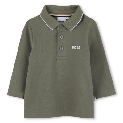 Picture of BOSS Toddler Boys Long Sleeve Pique Cotton Polo Top - Green White