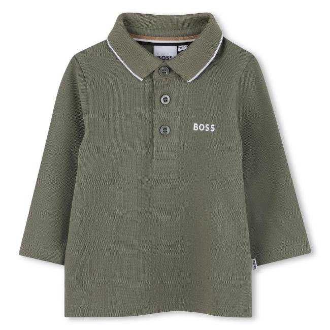 Picture of BOSS Toddler Boys Long Sleeve Pique Cotton Polo Top - Green White