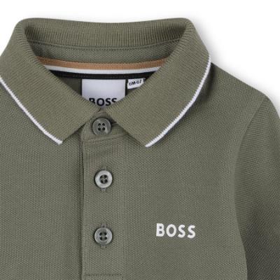 Picture of BOSS Toddler Boys Long Sleeve Pique Cotton Polo Top - Green White