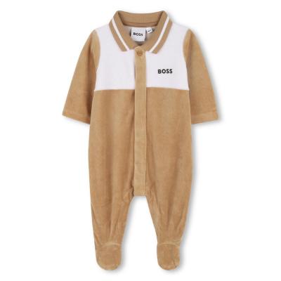 Picture of BOSS Baby Boys Logo Velour Sleepsuit - Beige