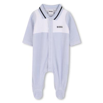 Picture of BOSS Baby Boys Logo Velour Sleepsuit - Pale Blue