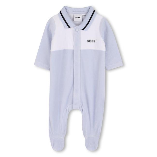 Picture of BOSS Baby Boys Logo Velour Sleepsuit - Pale Blue