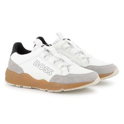 Picture of BOSS Boys Easy On Elastic lace Logo Trainers - White