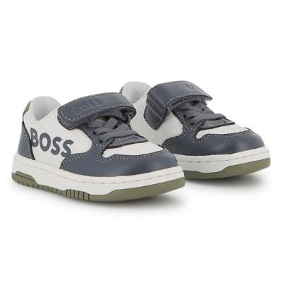 Picture of BOSS Toddler Boys Mini Me Easy On Logo Trainers - Grey White Green
