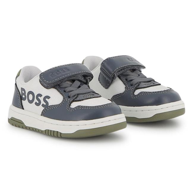 Picture of BOSS Toddler Boys Mini Me Easy On Logo Trainers - Grey White Green