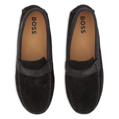Picture of BOSS Boys Suede & Leather Moccasin Loafer - Black