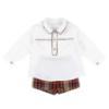 Picture of Foque Boys Shirt  & Check Shorts Set - Ivory Brown Beige