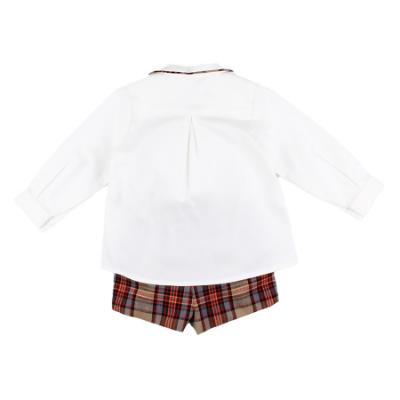 Picture of Foque Boys Shirt  & Check Shorts Set - Ivory Brown Beige