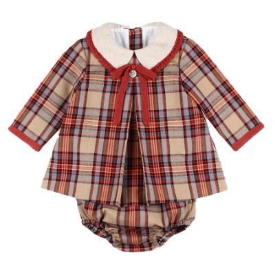 Picture of Foque Girls Check Dress & Panties Set Set - Brown Beige