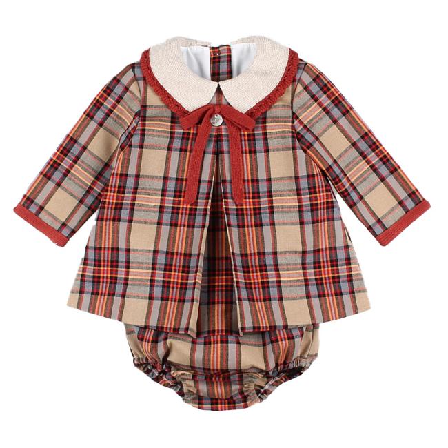 Picture of Foque Girls Check Dress & Panties Set Set - Brown Beige