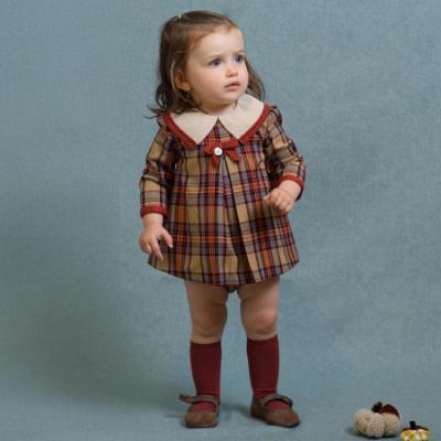 Picture of Foque Girls Check Dress & Panties Set Set - Brown Beige