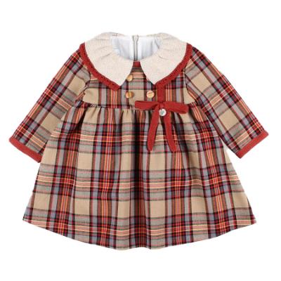 Picture of Foque Girls Check Dress With Knitted Collar - Brown Beige