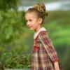 Picture of Foque Girls Check Dress With Knitted Collar - Brown Beige