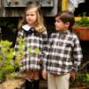Picture of Foque Girls Check Dress With Contrasting Collar - Brown Beige Black