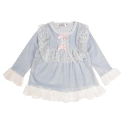 Picture of Beau KiD Girls Velour Pyjamas With Lace - Pale Blue  White