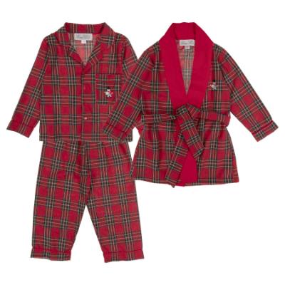 Picture of Beau KiD Boys Tartan Pyjamas & Dressing Gown Set X 3 - Red