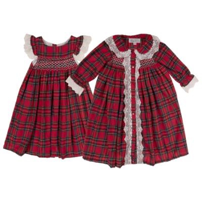 Picture of Beau KiD Girls Tartan Nightdress & Dressing Gown Set X 2 - Red