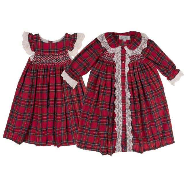 Picture of Beau KiD Girls Tartan Nightdress & Dressing Gown Set X 2 - Red