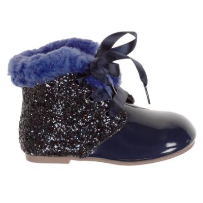 Picture of Beau KiD Sophie Glitter & Patent Ankle Boot - Navy Patent Leather