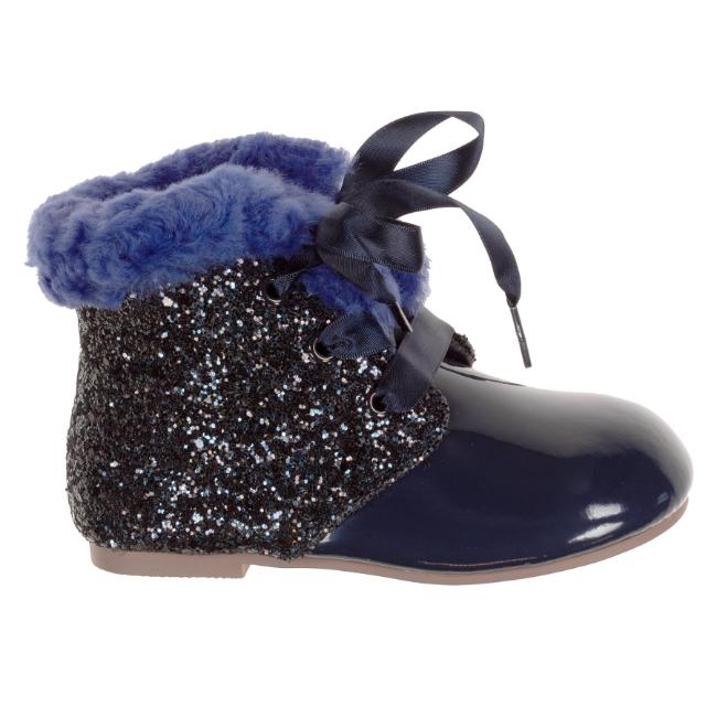 Picture of Beau KiD Sophie Glitter & Patent Ankle Boot - Navy Patent Leather