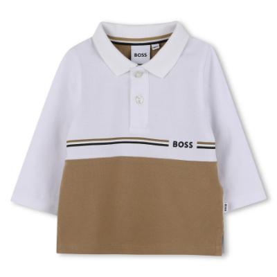 Picture of BOSS Toddler Boys Long Sleeve Two Tone Polo Top - White Cookie Beige