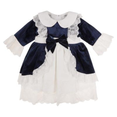 Picture of Beau KiD Girls Velvet & Lace Dress - Ivory Navy