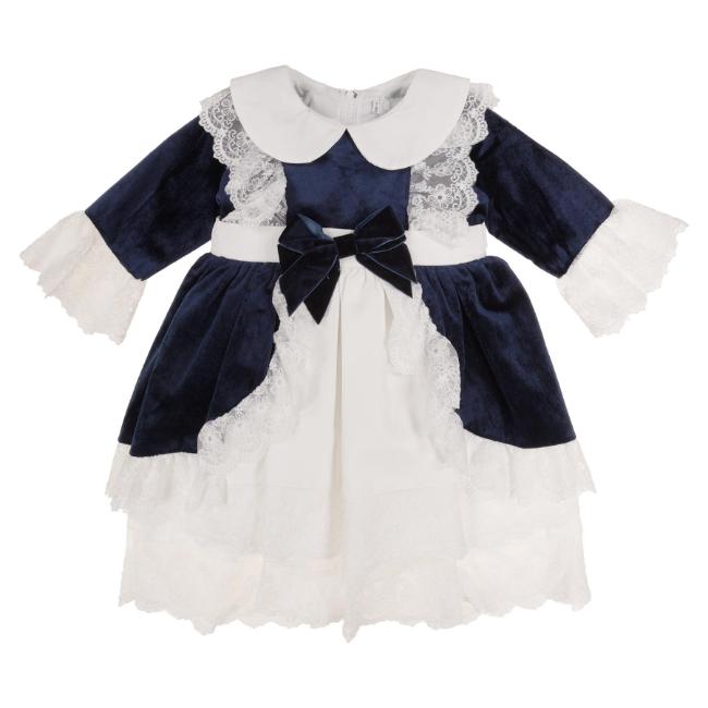 Picture of Beau KiD Girls Velvet & Lace Dress - Ivory Navy