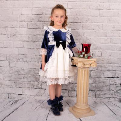 Picture of Beau KiD Girls Velvet & Lace Dress - Ivory Navy