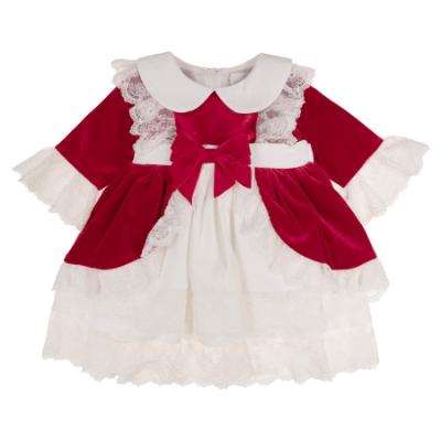 Picture of Beau KiD Girls Velvet & Lace Dress - Ivory Red