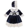 Picture of Beau KiD Girls Ruffle Velvet Dress & Bonnet Set X 2 - Navy Ivory